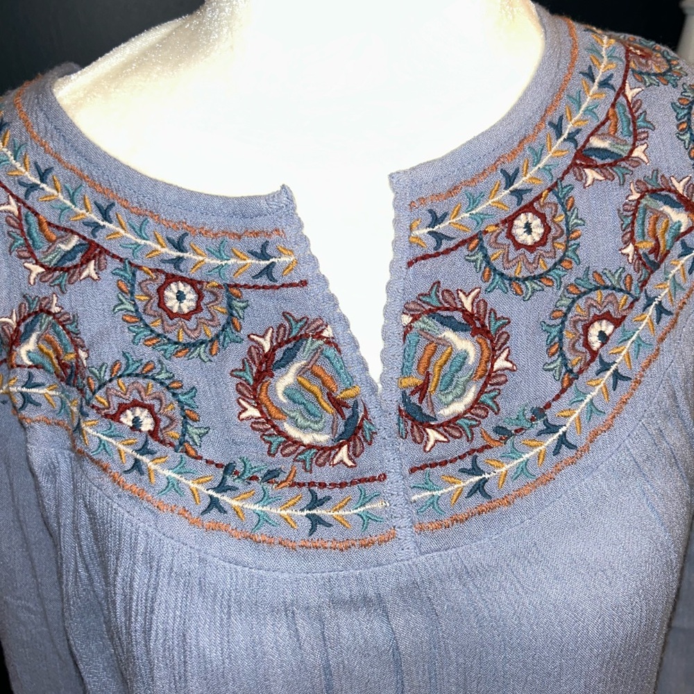 Coldwater Creek Light Blue Embroidered Top